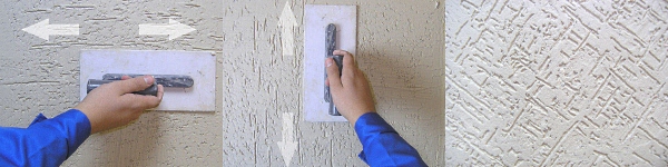 Вариант изготовления декоративной поверхности с указанием направления движения теки для получения своеобразного рисунка или фактуры