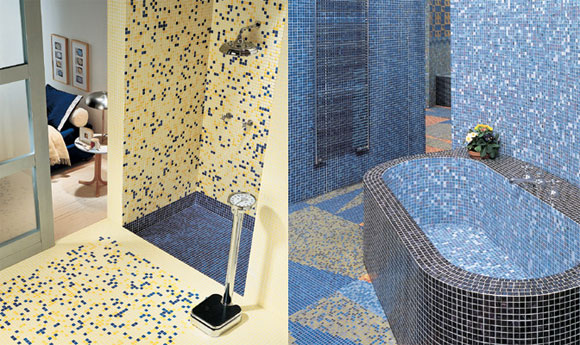 Варианты отделки мозаикой пола в ванной.