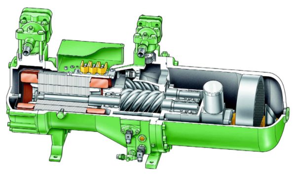Винтовой компрессор в разрезе