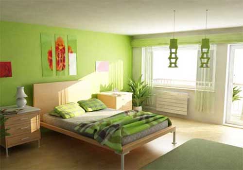 Зелёный интерьер в спальне